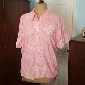 Short sleeves button front women's blouse